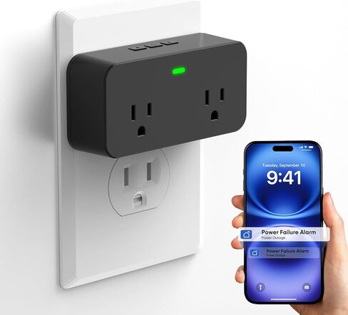 Power Failure Alarm WiFi, Newest Smart Power Outage Alarm with App Remote Cancel Device Alert & Custom Alert Time, 2 Sockets Home Power Loss Alarm for Freezer, GFCI Trips, Sump Pump, Pet Feeder in Kuwait