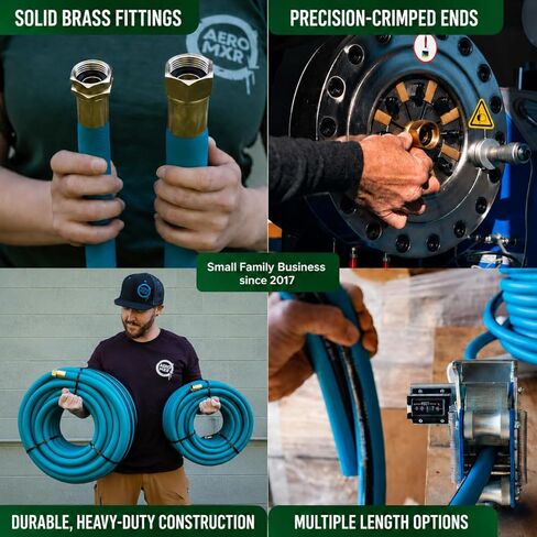 Aeromixer THE HOSE - خرطوم حديقة 1 بوصة بطول 50 قدمًا مع مجموعة محول لـ 3/4 حنفية، خراطيم حديقة تجارية بدون ربط، خراطيم مياه صناعية شديدة التحمل للأماكن الخارجية، أداة سقي عالية الضغط 650 رطل لكل بوصة مربعة in Kuwait