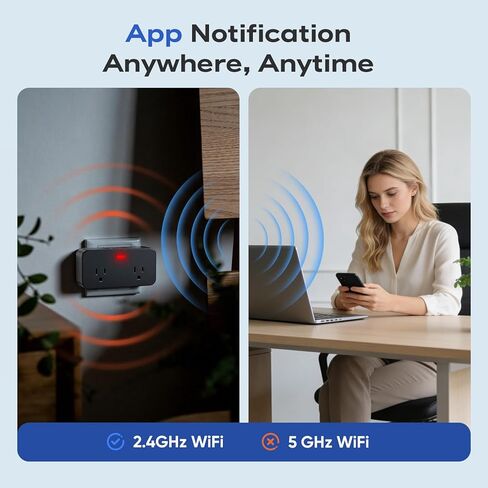 Power Failure Alarm WiFi, Newest Smart Power Outage Alarm with App Remote Cancel Device Alert & Custom Alert Time, 2 Sockets Home Power Loss Alarm for Freezer, GFCI Trips, Sump Pump, Pet Feeder in Kuwait