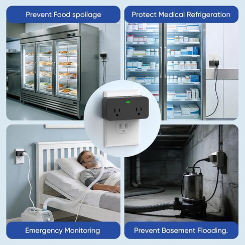 Power Failure Alarm WiFi, Newest Smart Power Outage Alarm with App Remote Cancel Device Alert & Custom Alert Time, 2 Sockets Home Power Loss Alarm for Freezer, GFCI Trips, Sump Pump, Pet Feeder in Kuwait