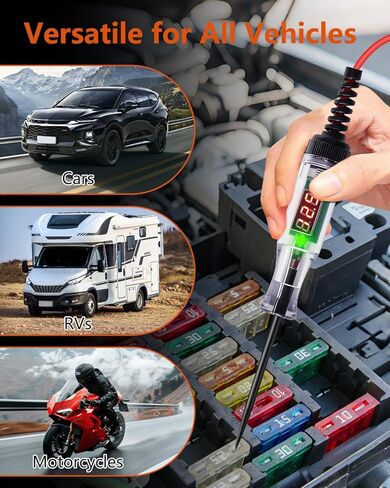 جهاز اختبار الجهد الكهربائي LED الرقمي 3-48 فولت، جهاز اختبار دائرة السيارة مع مؤشر قطبية، كابل زنبركي 87 بوصة ومسبار من الفولاذ المقاوم للصدأ للكشف عن بطارية صمامات شاحنة RV للسيارة in Kuwait