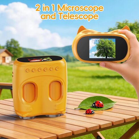 2 in 1 Kids Telescope Microscope, 1000X Digital Microscope, Portable Telescopes for Kids, 4K Discovery Microscope, Handheld Microscope STEM Gift for 3-12 Years Boys Girls（Yellow） in Kuwait