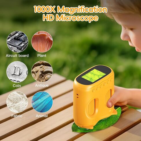 2 in 1 Kids Telescope Microscope, 1000X Digital Microscope, Portable Telescopes for Kids, 4K Discovery Microscope, Handheld Microscope STEM Gift for 3-12 Years Boys Girls（Yellow） in Kuwait