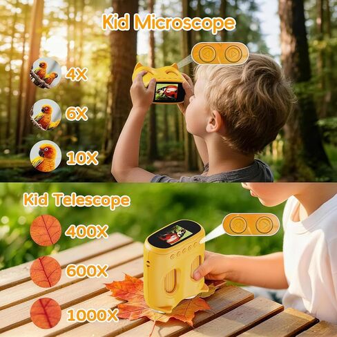 2 in 1 Kids Telescope Microscope, 1000X Digital Microscope, Portable Telescopes for Kids, 4K Discovery Microscope, Handheld Microscope STEM Gift for 3-12 Years Boys Girls（Yellow） in Kuwait