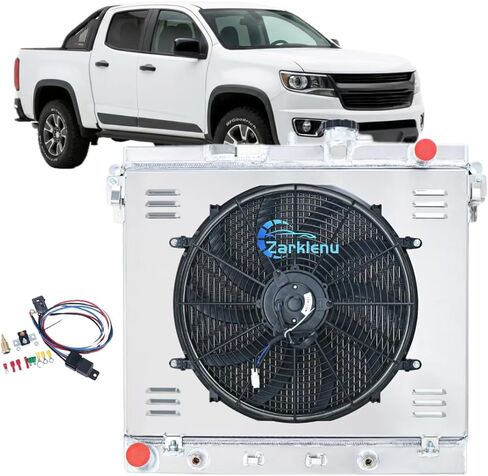 مرحل مروحة كفن مشعاع ألومنيوم صفين لـ 2006-2012 Chevy Colorado Hummer H3 H3T GMC Canyon 5.3L V8، طقم تبريد AA5052 عالي الأداء 2006 2007 2008 09 2010 2011 12 in Kuwait