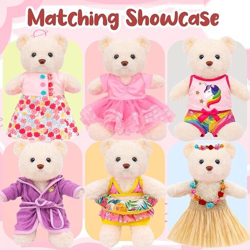 Bear Clothes with 1 Pcs Bear, Stuffed Animal Clothes Plush Doll Small Animal Garment Suit Dolls Accessories DIY Toy Gift in Kuwait