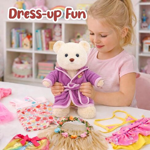 Bear Clothes with 1 Pcs Bear, Stuffed Animal Clothes Plush Doll Small Animal Garment Suit Dolls Accessories DIY Toy Gift in Kuwait