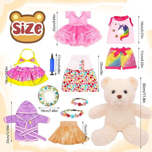 Bear Clothes with 1 Pcs Bear, Stuffed Animal Clothes Plush Doll Small Animal Garment Suit Dolls Accessories DIY Toy Gift in Kuwait