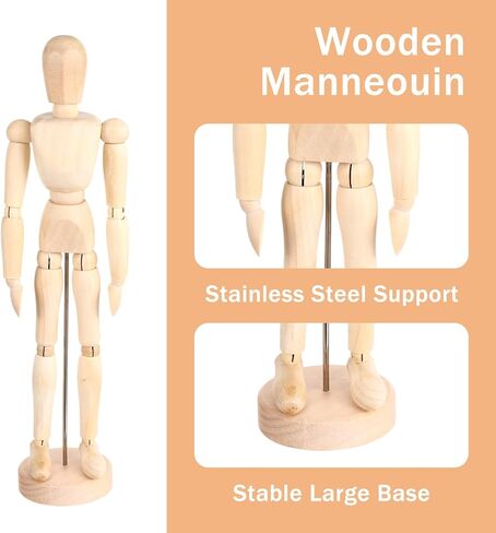 4 Pcs 12'' Artists Wooden Manikin Wooden Mannequin Figure Posable Drawing Figure Flexible Articulated Human Mode Body with Base for Home Office Desk Sketching Painting Gift in Kuwait