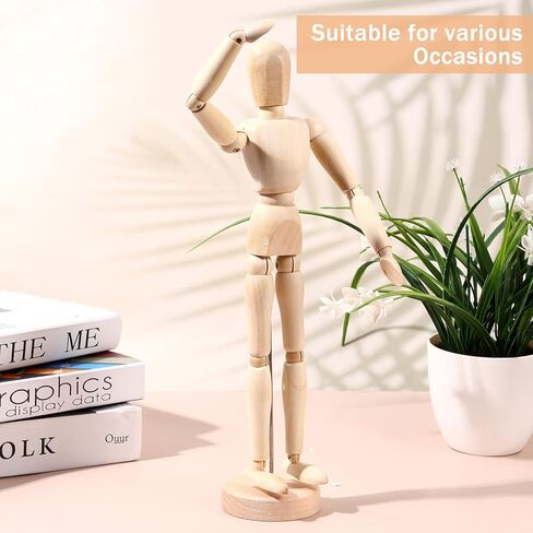 4 Pcs 12'' Artists Wooden Manikin Wooden Mannequin Figure Posable Drawing Figure Flexible Articulated Human Mode Body with Base for Home Office Desk Sketching Painting Gift in Kuwait