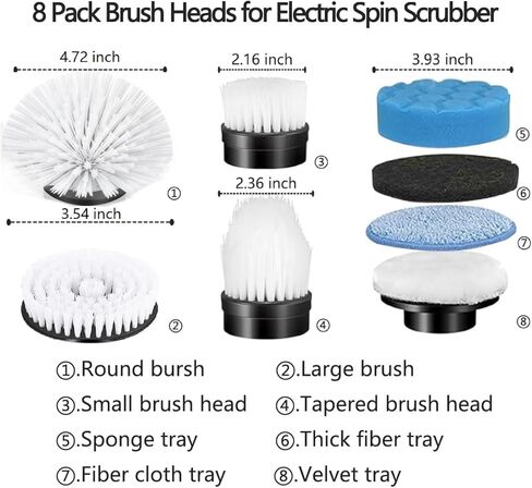 electric spin scrubber replacement heads 8 in 1 cleaning brush, for Electric Spin Scrubber of ANS-8051A/8050 Power Shower Scrubber,for Household and Heavy Oil Pollution Cleaning accessory in Saudi Arabia