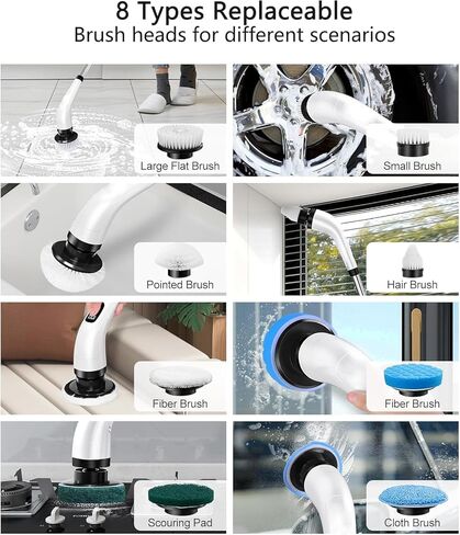 electric spin scrubber replacement heads 8 in 1 cleaning brush, for Electric Spin Scrubber of ANS-8051A/8050 Power Shower Scrubber,for Household and Heavy Oil Pollution Cleaning accessory in Saudi Arabia