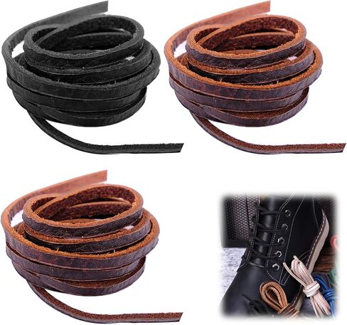 Flat Genuine Leather Cord 3MM Real Leather Strip Braiding String Tan & Black 10FT Total Jewelry Making Bracelets Necklaces Shoe Laces DIY Crafts in Kuwait