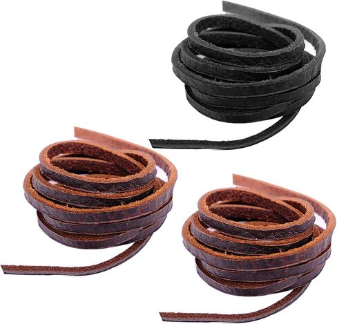 Flat Genuine Leather Cord 3MM Real Leather Strip Braiding String Tan & Black 10FT Total Jewelry Making Bracelets Necklaces Shoe Laces DIY Crafts in Kuwait