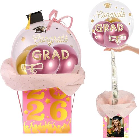 مجموعة هدايا بالون التخرج 2026 من EIHFHIE، فئة 2026 Congrats Grad Pull Money Confetti Balloon Box مفاجأة فكرة هدية نقدية للبنين والبنات وديكور حفلات التخرج من المدرسة الثانوية، ذهبي أسود in Kuwait