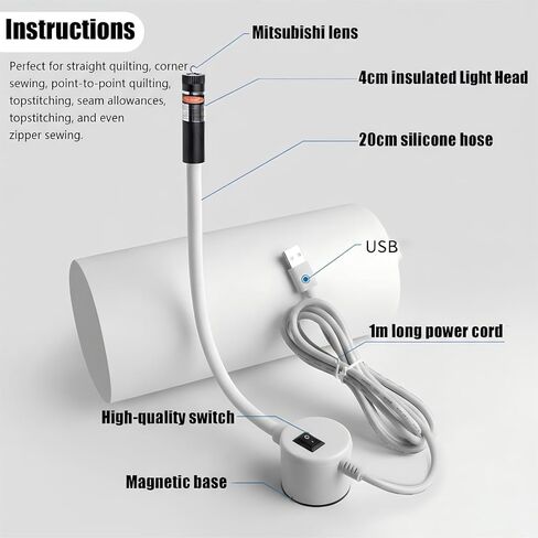 Magnetic Positioning Quilting Light with Crosshair – Hands-Free Adjustable Red Laser Seam Guide for Sewing Machine Straight Stitch. Plug-in for Quilting, Miter Saw & Heat Press(Crosslight-Plug) in Kuwait