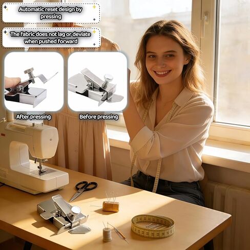 Magnetic Seam Guide for Sewing Machine with Clip, Stainless Steel Hem Guide Rail, Multi-Function Ruler Edge Locator, Universal Sewing Accessory Ruler for Precise Stitching on All Sewing Machines in Kuwait