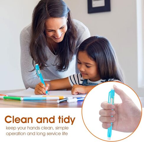 Molain 12 Pcs Erasers Pen-Style Set, Durable 6 Retractable Click Eraser Pen Shell + 6 Eraser, Good Cleaning Effect Erasers for Kids Students Artist Painting Writing, Home School Office Supplies in Kuwait