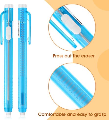Molain 12 Pcs Erasers Pen-Style Set, Durable 6 Retractable Click Eraser Pen Shell + 6 Eraser, Good Cleaning Effect Erasers for Kids Students Artist Painting Writing, Home School Office Supplies in Kuwait