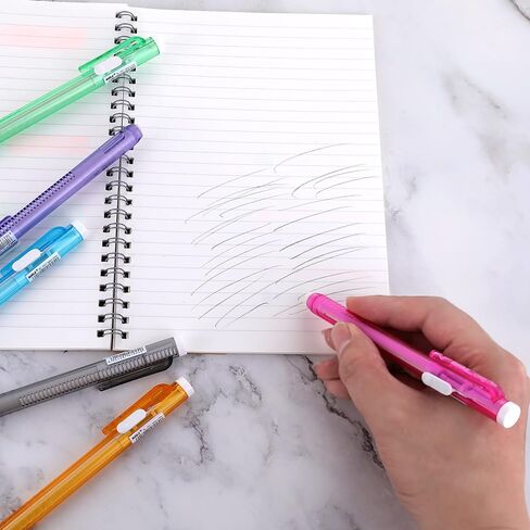 Molain 12 Pcs Erasers Pen-Style Set, Durable 6 Retractable Click Eraser Pen Shell + 6 Eraser, Good Cleaning Effect Erasers for Kids Students Artist Painting Writing, Home School Office Supplies in Kuwait