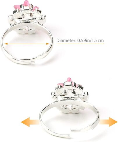 Hifot 12 pcs Girls Crystal Adjustable Rings, Princess Jewelry Finger Rings with Heart Shape Box, Girl Pretend Play and Dress up Rings for Children Kids Little Girls - Random in Kuwait