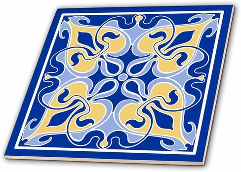 3dRose Single Victorian Art Nouveau Tile Design in Blue and Yellow - Ceramic Tile, 12-Inch (ct_219318_4) in Saudi Arabia