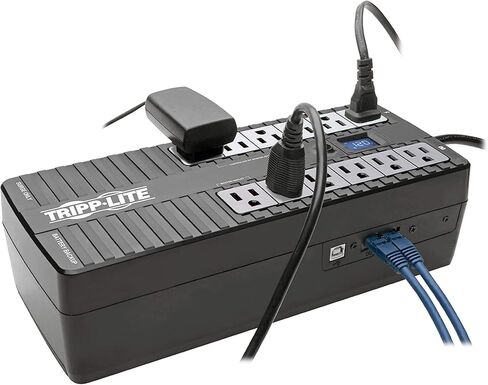 جهاز Tripp Lite 850VA UPS للحماية من زيادة التيار الكهربائي، معتمد من ENERGY-STAR، AVR، مزود طاقة غير منقطع بـ 12 منفذًا، حماية Dataline، ضمان لمدة 3 سنوات وتأمين بقيمة 100,000 دولار (ECO850LCD) in Saudi Arabia