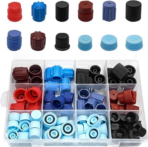 100PCS R12 R134a AC Caps Assortment, 12 Sizes Car A/C High Low Pressure Port Dust Cap Set, Air Conditioning Service Valve Core Covers, Universal Leakproof Sealing Hat Kit for Auto AC System Ports in Kuwait