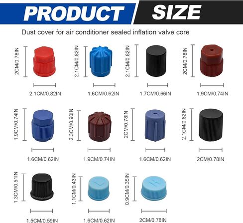 100PCS R12 R134a AC Caps Assortment, 12 Sizes Car A/C High Low Pressure Port Dust Cap Set, Air Conditioning Service Valve Core Covers, Universal Leakproof Sealing Hat Kit for Auto AC System Ports in Kuwait