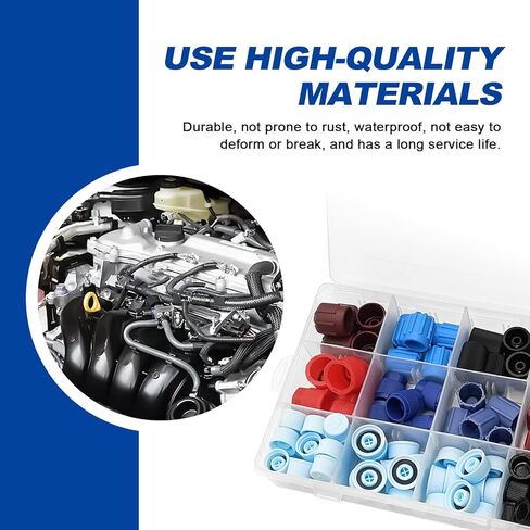 100PCS R12 R134a AC Caps Assortment, 12 Sizes Car A/C High Low Pressure Port Dust Cap Set, Air Conditioning Service Valve Core Covers, Universal Leakproof Sealing Hat Kit for Auto AC System Ports in Kuwait
