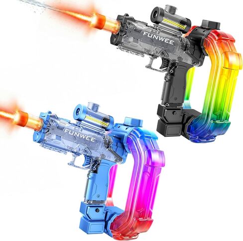 Funwee 2 مسدسات مياه كهربائية للبالغين والأطفال، تأثير ضوء LED ملون، سعة عالية 750 سم مكعب، أقوى بخاخ مياه أوتوماتيكي، أقوى مسدس طويل المدى، لعبة حمام السباحة في الهواء الطلق (أسود + أزرق) in Kuwait