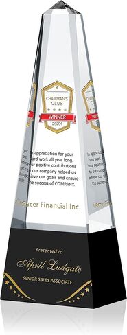 Custom Crystal Chairman's Club Award Plaque, Personalized Engraved with Company and Winner's Name, Unique Crystal Obelisk Sales Award Trophy for Sales Recognition and Appreciation (L - 12") in Kuwait
