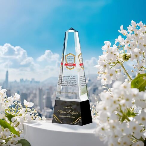 Custom Crystal Chairman's Club Award Plaque, Personalized Engraved with Company and Winner's Name, Unique Crystal Obelisk Sales Award Trophy for Sales Recognition and Appreciation (L - 12") in Kuwait
