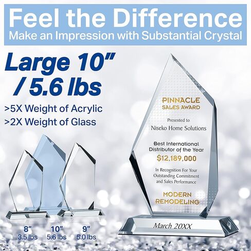 كأس جائزة Crystal Pinnacle للمبيعات - لوحة تقدير شخصية للشركة لإنجازات المبيعات، محفورة خصيصًا باسم المستلم والشركة وعنوان الجائزة (S - 8") in Kuwait