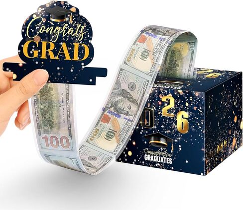 Linelglobal 2026 Graduation Box for Cash Gift, Pull Out Money Box for Boy Girl, Congrat Grad Surprise Funny Black Gold in Saudi Arabia