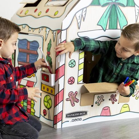Bankers Box at Play Color in Holly Jolly Playhouse, Cardboard Playhouse and Life Size Craft Activity for Kids and Families in Kuwait