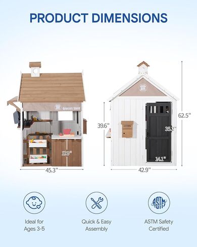 Kids Playhouse Outdoor, 2-in-1 Grocery Store & BBQ Grill Station, Premium Cedar Wooden Children’s Backyard Play House for Age 3-5 with Cash Register, Mailbox & Velcro Cutting Play Food Set in Kuwait
