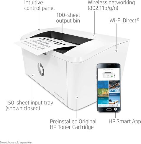 طابعة HP LaserJet Pro M15w اللاسلكية أحادية اللون، تعمل مع Alexa (W2G51A) in Kuwait