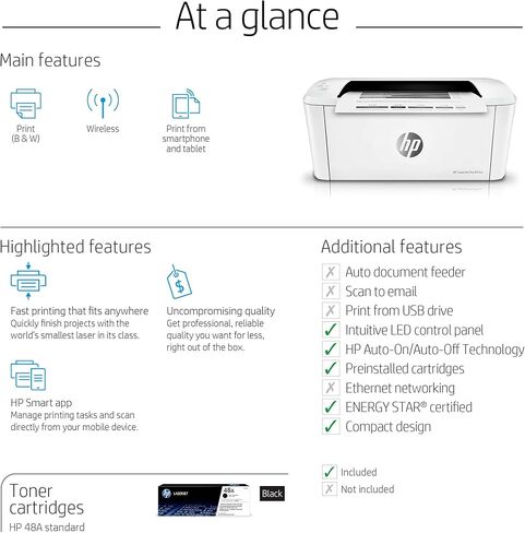 طابعة HP LaserJet Pro M15w اللاسلكية أحادية اللون، تعمل مع Alexa (W2G51A) in Kuwait