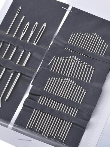 55pcs Stainless Steel Hand Sewing Needles Set - Big Eye Embroidery & Needlework Kit with Assorted Sizes, Uncharged, White Packaging in Kuwait