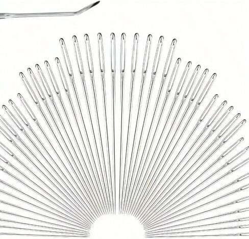 55pcs Stainless Steel Hand Sewing Needles Set - Big Eye Embroidery & Needlework Kit with Assorted Sizes, Uncharged, White Packaging in Kuwait