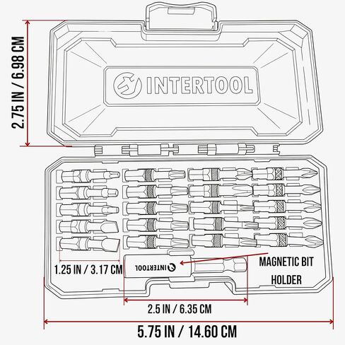 مجموعة لقم التأثير INTERTOOL لمحركات الصدمات مع حقيبة صلبة مدمجة | 21 قطعة توركس مرمزة بالألوان وفيليبس ومشقوقة ومربع | لقم من سبائك الصلب S2 مع حامل مغناطيسي سريع التغيير | VT08-3381 in Kuwait
