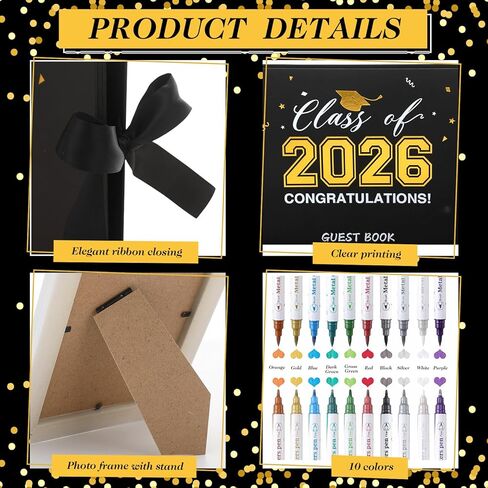 Pasimy 16 Pcs 2026 Graduation Scrapbook Photo Album Guest Book Set Class of 2026 with 10 DIY Pens Photo Frame Wooden Table Sign Grad Cap Stickers Corners Stickers for Graduation Party Gift Decorations in Kuwait