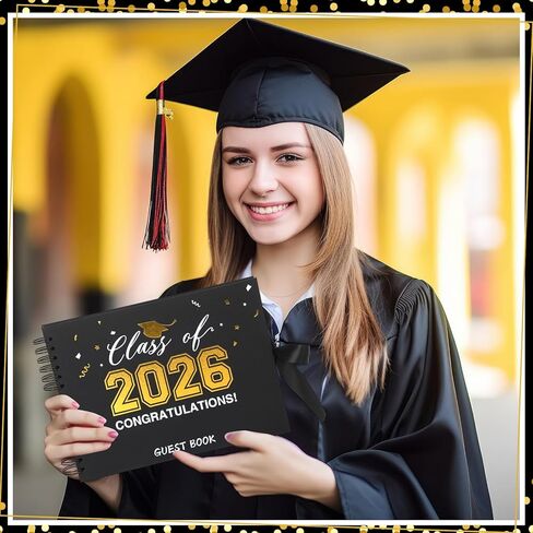 Pasimy 16 Pcs 2026 Graduation Scrapbook Photo Album Guest Book Set Class of 2026 with 10 DIY Pens Photo Frame Wooden Table Sign Grad Cap Stickers Corners Stickers for Graduation Party Gift Decorations in Kuwait