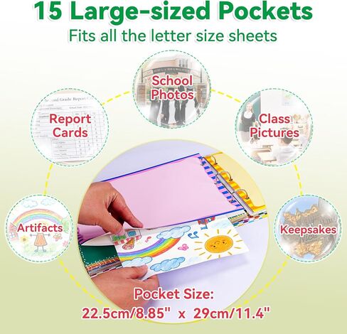 ألبوم صور كتاب الذاكرة المدرسية للأطفال، 13.5 بوصة × 9.2 بوصة، سجل قصاصات 15 جيبًا تذكاريًا من مرحلة ما قبل المدرسة إلى محفظة تخزين الصف الثاني عشر، صورة مجلدة لأيام المدرسة في مرحلة الطفولة للعودة إلى المدرسة in Kuwait