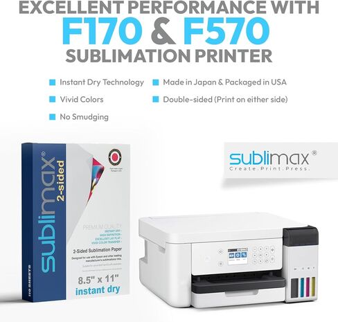 ورق التسامي 8.5 × 11 (220 ورقة) متوافق مع حبر وطابعة Epson F170 & F570 - تجفيف فوري - بدون تلطخ in Kuwait