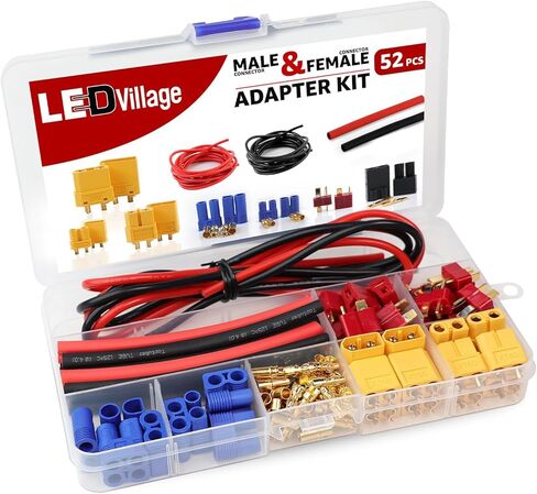 82pcs T-Plug / XT30 / XT60 / XT90 / EC3 / EC5 Male & Female Plug Adapter Connectors Kit 14 AWG Silicone Wire and Heat Shrink Tubing for RC Lipo Battery ESC Motor in Kuwait