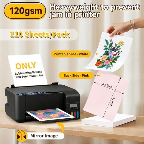 ورق تصعيد TECKWRAP مقاس 8.5 × 11 بوصة 110 ورقة 120 جرامًا للمتر المربع مثالي للقمصان والأكواب والأكواب والأقمشة الخفيفة - يستخدم مع حبر التسامي والطابعة لمشاريع الأعمال اليدوية in Kuwait