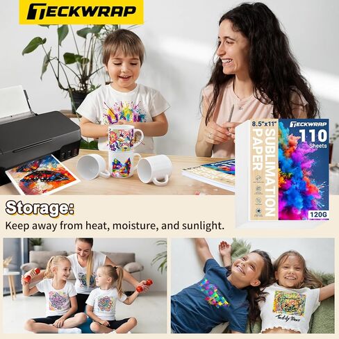 ورق تصعيد TECKWRAP مقاس 8.5 × 11 بوصة 110 ورقة 120 جرامًا للمتر المربع مثالي للقمصان والأكواب والأكواب والأقمشة الخفيفة - يستخدم مع حبر التسامي والطابعة لمشاريع الأعمال اليدوية in Kuwait
