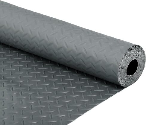 FAHKNS 7.5 x 17 FT Garage Floor Mat, Thickened Diamond Plate PVC Garage Parking Mat, Waterproof Rubber Trailer Mat Garage Tire Mats forCar, Trailer, SUV, Basement, Gym, Shed - Gray in Kuwait